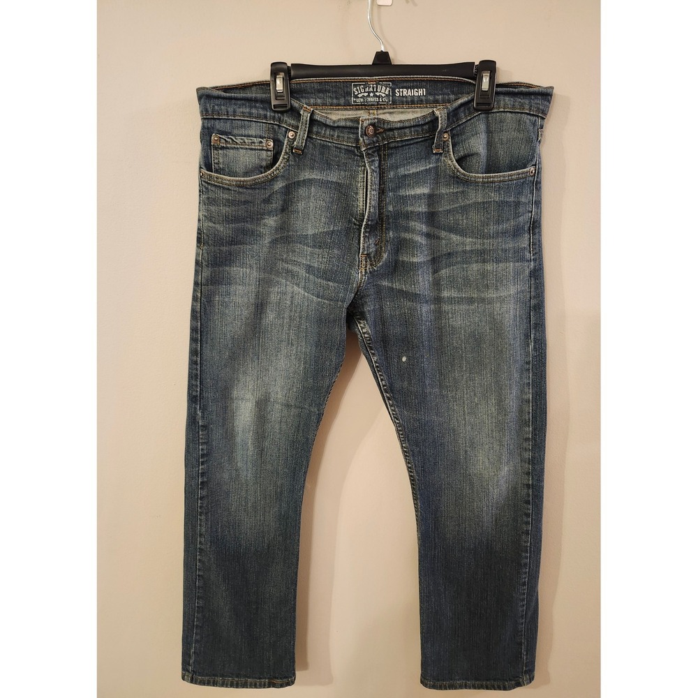 Levi Strauss Signature Straight Fit Mens Jeans Size 36x30 Blue Denim Pants